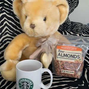 Gift bundle Teddy bear, RARE Starbucks mug, & almonds